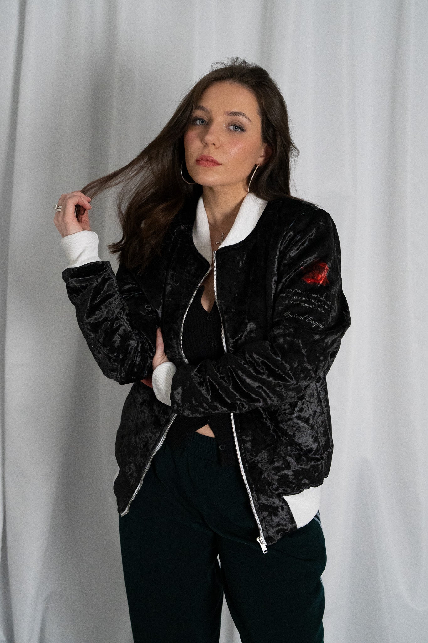 Image of ENIGMA PRIVE Metaphysical Veganizer Velvet Bomber Jacket
